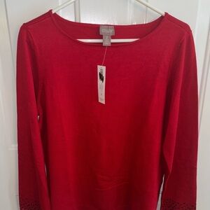 Chico’s Red Embellished Sleeve Sweater Size 2 (L) Long Sleeve Pullover NWT